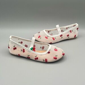 Bebe Girls White and Red Flats Slippers with Cherries - Kids Youth Size 12